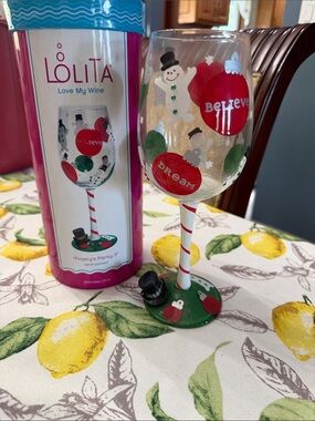 Lolita Hand-Painted Holiday Wine Glass in Red, Green & White